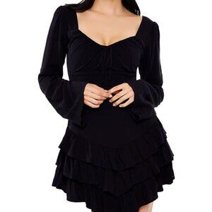 NEW Forever 21 Black Bell Sleeve Tiered Minidress Fairy Dress Open Back Size XL